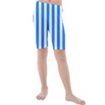 Vertical Stripes - White and Dodger Blue Kid s Mid Length Swim Shorts