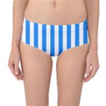 Vertical Stripes - White and Dodger Blue Mid-Waist Bikini Bottoms