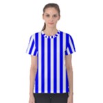 Vertical Stripes - White and Blue Women s Cotton Tee