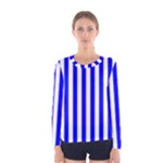 Vertical Stripes - White and Blue Women s Long Sleeve T-shirt