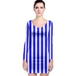 Vertical Stripes - White and Blue Long Sleeve Bodycon Dress