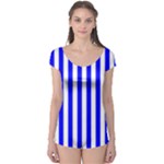 Vertical Stripes - White and Blue Boyleg Leotard (Ladies)