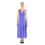 Vertical Stripes - White and Blue Full Print Maxi Dress