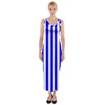 Vertical Stripes - White and Blue Fitted Maxi Dress