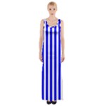 Vertical Stripes - White and Blue Maxi Thigh Split Dress