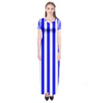 Vertical Stripes - White and Blue Short Sleeve Maxi Dress