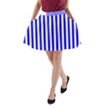 Vertical Stripes - White and Blue A-Line Pocket Skirt