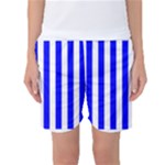 Vertical Stripes - White and Blue Women s Basketball Shorts