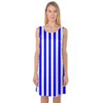 Vertical Stripes - White and Blue Sleeveless Satin Nightdress