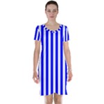 Vertical Stripes - White and Blue Short Sleeve Nightdress