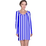 Vertical Stripes - White and Blue Long Sleeve Nightdress