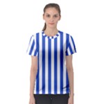 Vertical Stripes - White and Cerulean Blue Women s Sport Mesh Tee