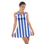 Vertical Stripes - White and Cerulean Blue Cotton Racerback Dress