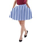 Vertical Stripes - White and Cerulean Blue A-Line Pocket Skirt