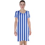 Vertical Stripes - White and Cerulean Blue Short Sleeve Nightdress