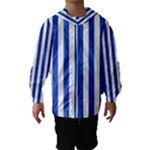 Vertical Stripes - White and Cerulean Blue Hooded Wind Breaker (Kids)