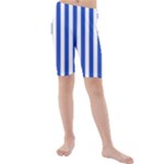 Vertical Stripes - White and Cerulean Blue Kid s Mid Length Swim Shorts