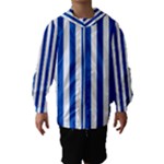 Vertical Stripes - White and Cobalt Blue Hooded Wind Breaker (Kids)