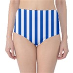 Vertical Stripes - White and Cobalt Blue High-Waist Bikini Bottoms