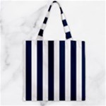 Vertical Stripes - White and Oxford Blue Zipper Grocery Tote Bag