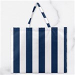 Vertical Stripes - White and Oxford Blue Zipper Large Tote Bag