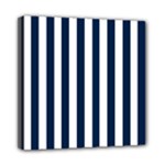 Vertical Stripes - White and Oxford Blue Mini Canvas 8  x 8  (Stretched)