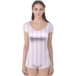 Vertical Stripes - White and Pale Thistle Violet Boyleg Leotard (Ladies)