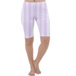 Vertical Stripes - White and Pale Thistle Violet Cropped Leggings