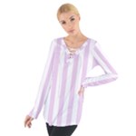 Vertical Stripes - White and Thistle Violet Women s Tie Up Tee