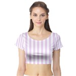 Vertical Stripes - White and Thistle Violet Short Sleeve Crop Top (Tight Fit)