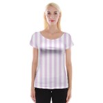 Vertical Stripes - White and Thistle Violet Women s Cap Sleeve Top