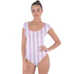 Vertical Stripes - White and Thistle Violet Short Sleeve Leotard (Ladies)