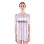 Vertical Stripes - White and Thistle Violet Women s Cutout Shoulder Dress