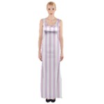 Vertical Stripes - White and Thistle Violet Maxi Thigh Split Dress