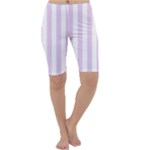 Vertical Stripes - White and Thistle Violet Cropped Leggings