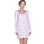 Vertical Stripes - White and Thistle Violet Long Sleeve Nightdress