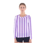 Vertical Stripes - White and Bright Lavender Violet Women s Long Sleeve T-shirt