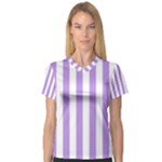 Vertical Stripes - White and Bright Lavender Violet Women s V-Neck Sport Mesh Tee