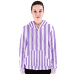 Vertical Stripes - White and Bright Lavender Violet Women s Zipper Hoodie