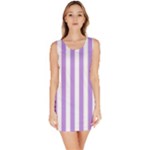 Vertical Stripes - White and Bright Lavender Violet Bodycon Dress