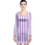 Vertical Stripes - White and Bright Lavender Violet Long Sleeve Bodycon Dress