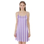 Vertical Stripes - White and Bright Lavender Violet Satin Night Slip