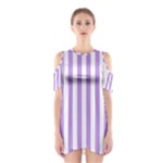 Vertical Stripes - White and Bright Lavender Violet Women s Cutout Shoulder Dress