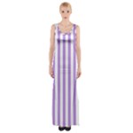 Vertical Stripes - White and Bright Lavender Violet Maxi Thigh Split Dress