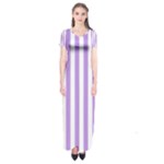 Vertical Stripes - White and Bright Lavender Violet Short Sleeve Maxi Dress