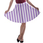 Vertical Stripes - White and Bright Lavender Violet A-line Skater Skirt