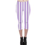 Vertical Stripes - White and Bright Lavender Violet Capri Leggings