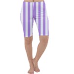 Vertical Stripes - White and Bright Lavender Violet Cropped Leggings