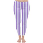 Vertical Stripes - White and Bright Lavender Violet Winter Leggings