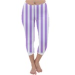 Vertical Stripes - White and Bright Lavender Violet Capri Winter Leggings